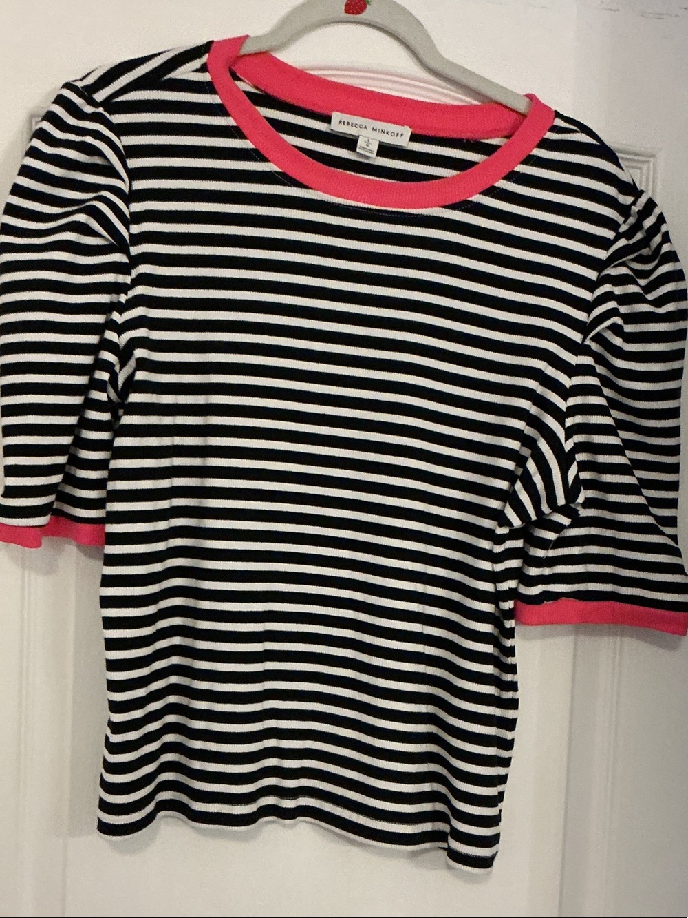 Rebecca Minkoff Black & White Striped Tee with Pink Trim